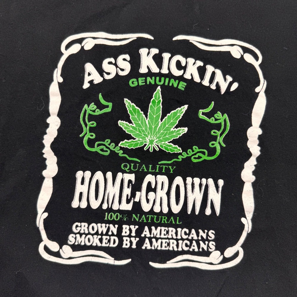 Ass Kickin Home Grown Marijuana Weed Leaf Black Graphic T-Shirt Mens Large - Picture 5 of 7